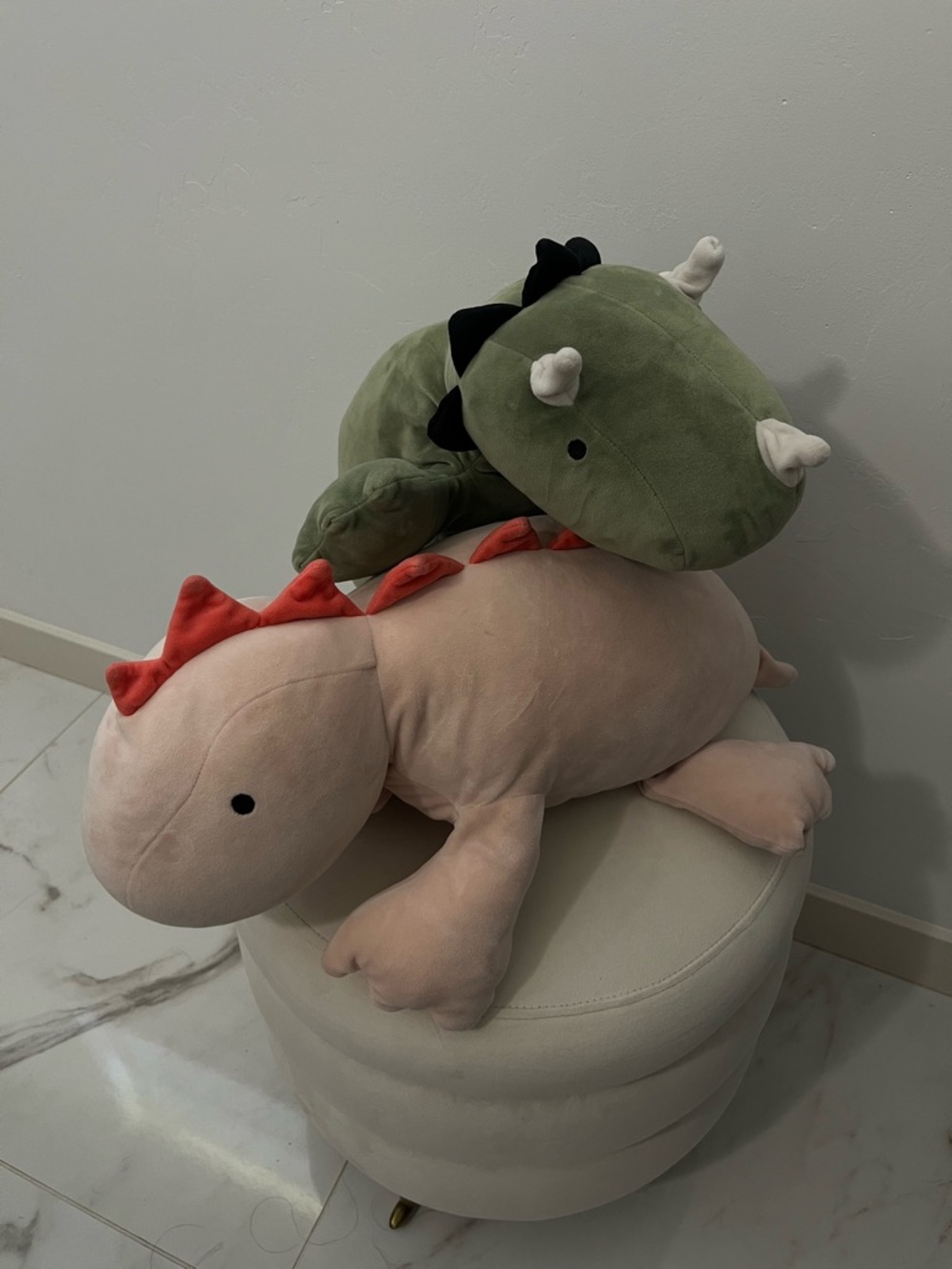 Plush Dino Pillow Set - Green & Blush